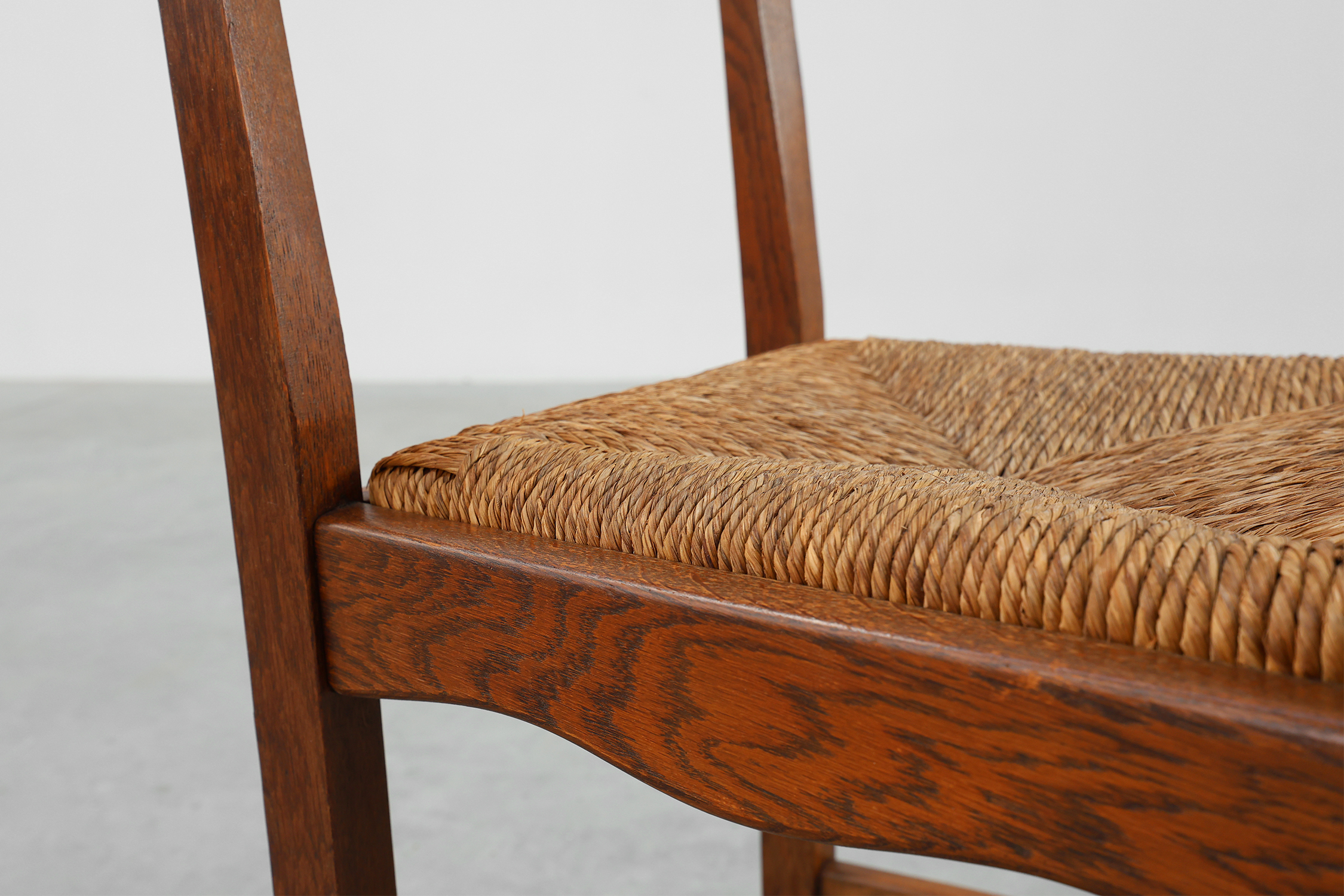 Pair of Mid-Century Brutalist Oak and Wicker Chairs, Belgium, 1960thumbnail